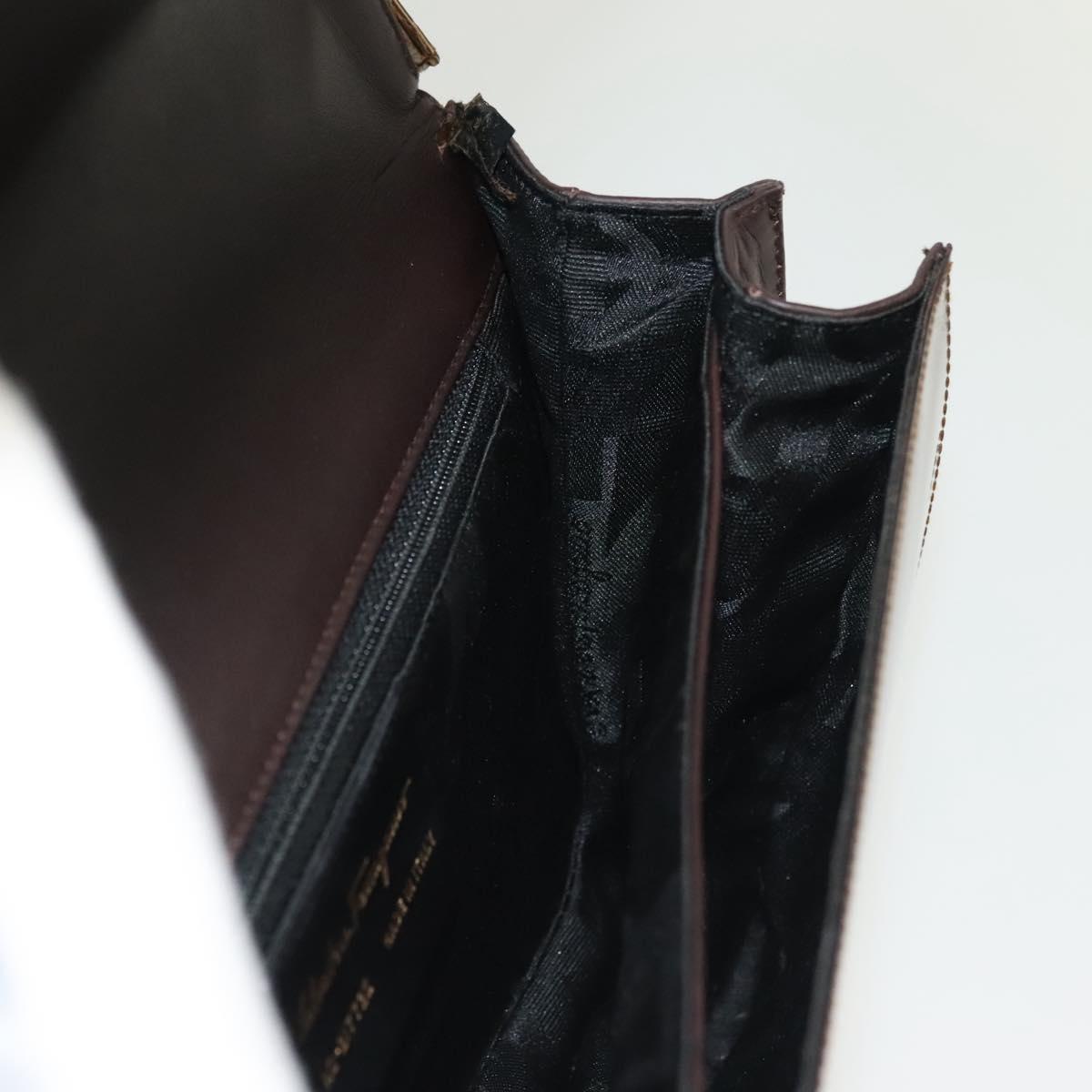 Salvatore Ferragamo Shoulder Bag Vinyl Brown Gold Auth BA4715