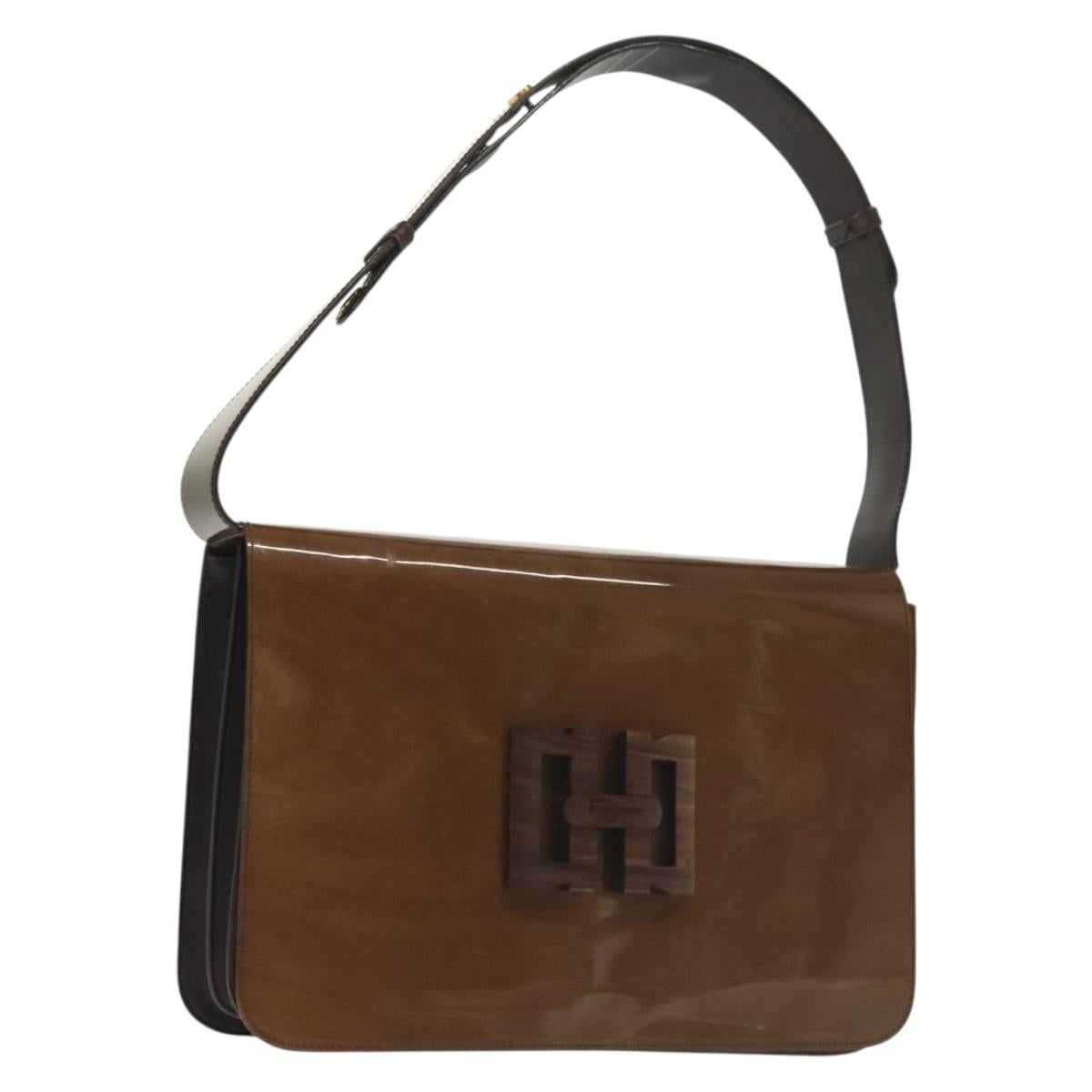 Salvatore Ferragamo Shoulder Bag Vinyl Brown Gold Auth BA4715