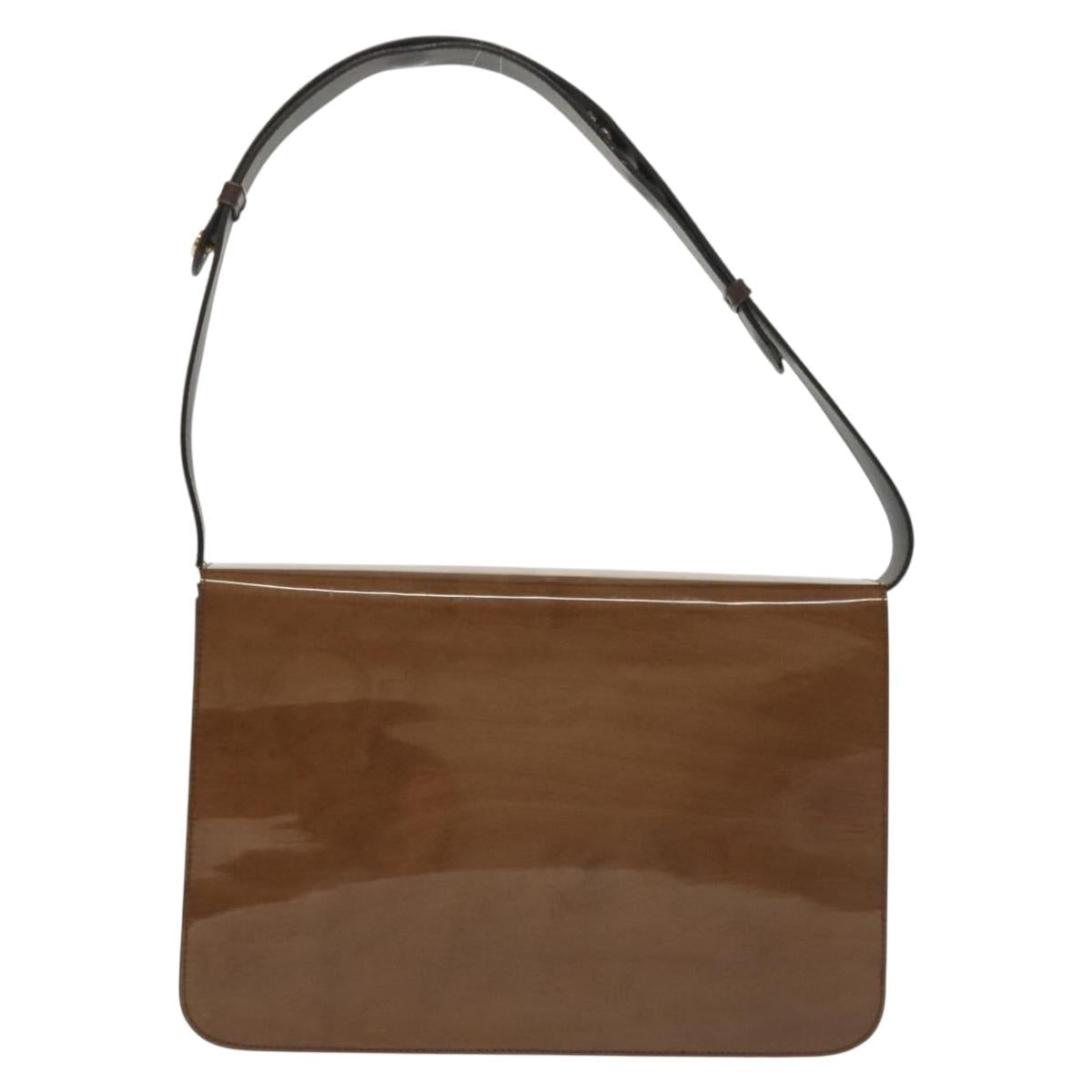 Salvatore Ferragamo Shoulder Bag Vinyl Brown Gold Auth BA4715