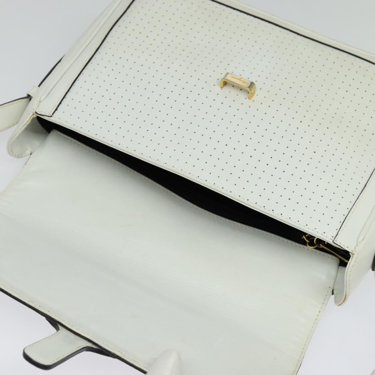 Salvatore Ferragamo Shoulder Bag Leather White Gold Auth BA4716