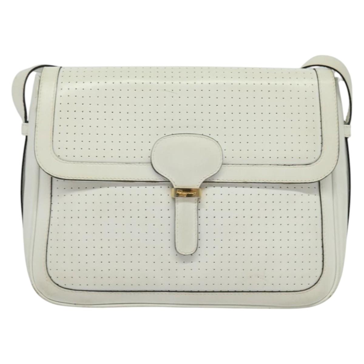 Salvatore Ferragamo Shoulder Bag Leather White Gold Auth BA4716