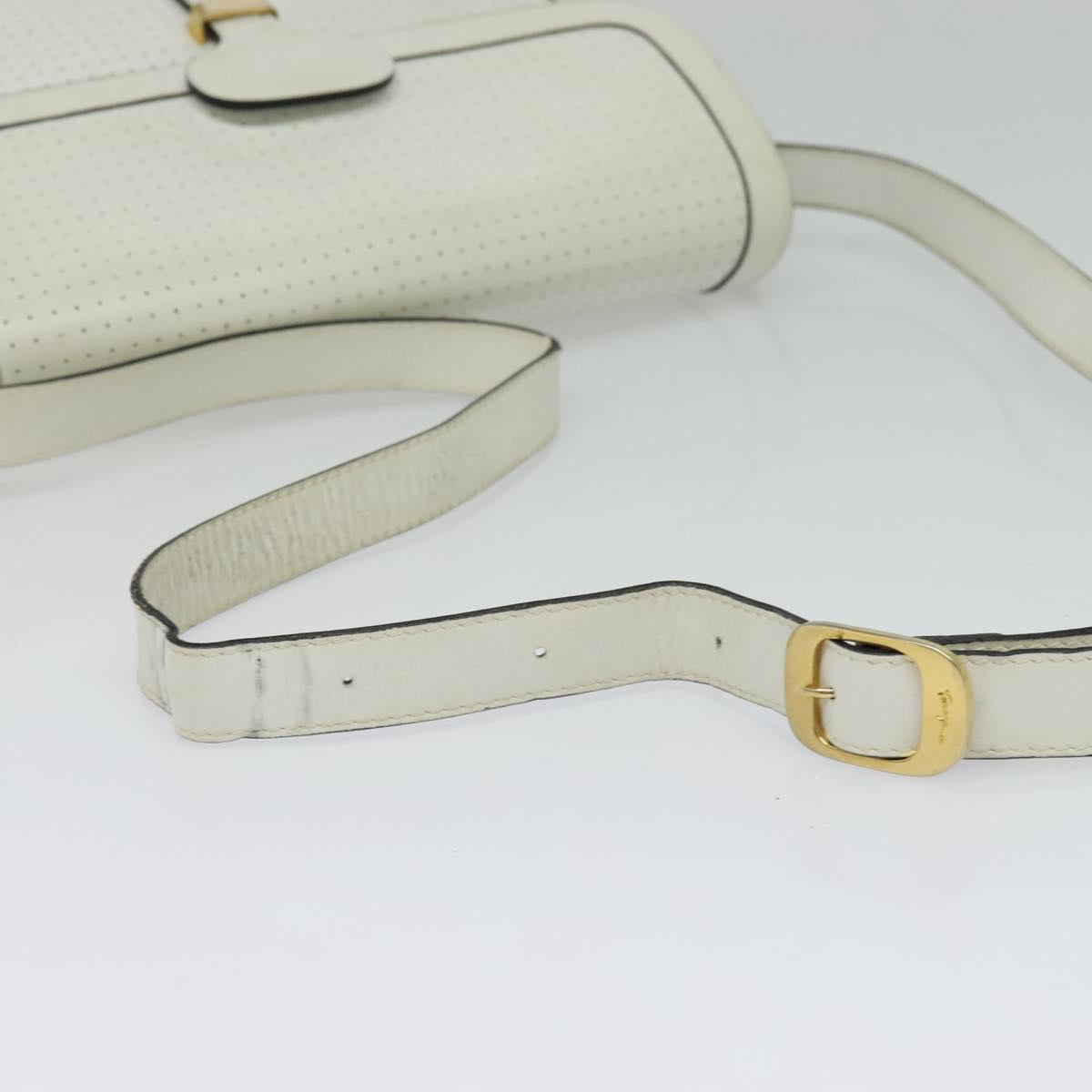 Salvatore Ferragamo Shoulder Bag Leather White Gold Auth BA4716