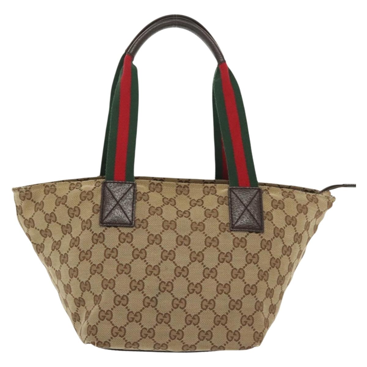 GUCCI GG Canvas Web Sherry Line Tote Bag Gold Beige 131228 Auth BA4742