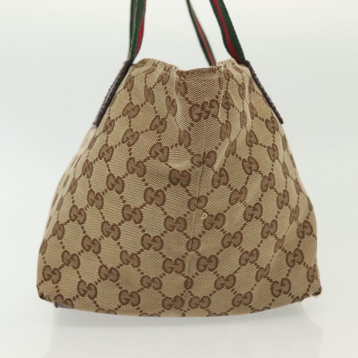 GUCCI GG Canvas Web Sherry Line Tote Bag Gold Beige 131228 Auth BA4742
