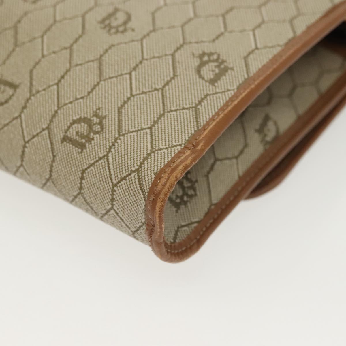Christian Dior Honeycomb Canvas Chain Shoulder Bag PVC Beige Gold Auth BA4743