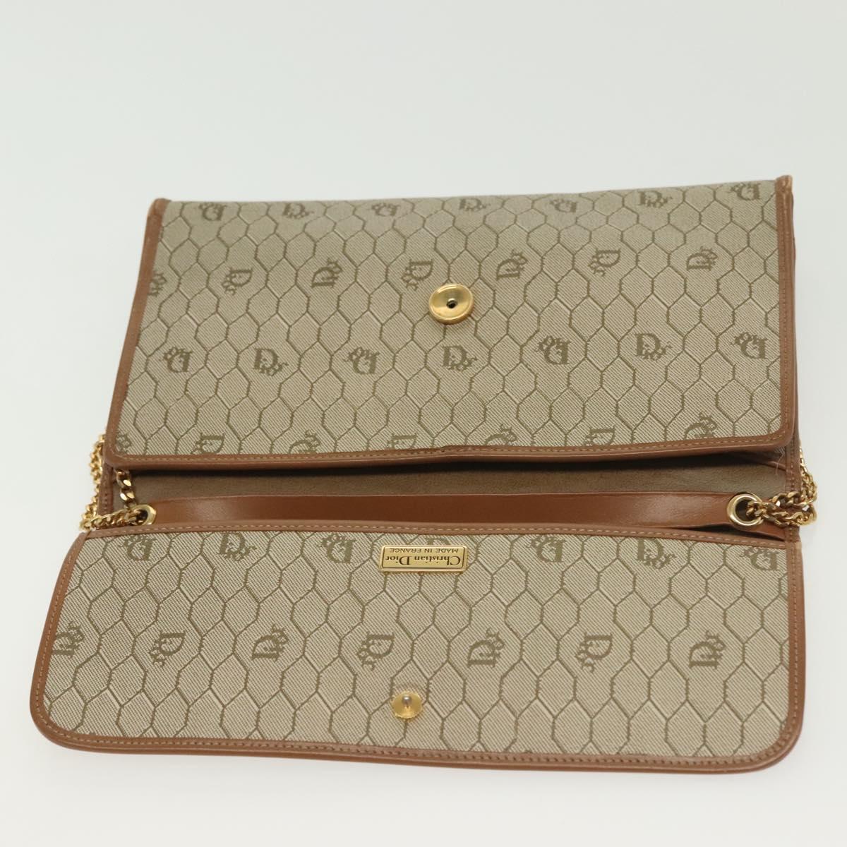Christian Dior Honeycomb Canvas Chain Shoulder Bag PVC Beige Gold Auth BA4743