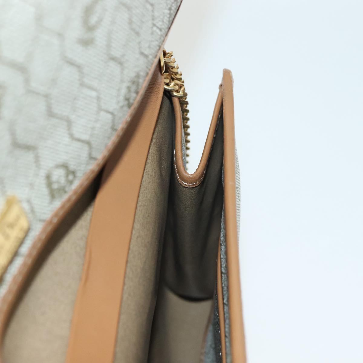 Christian Dior Honeycomb Canvas Chain Shoulder Bag PVC Beige Gold Auth BA4743