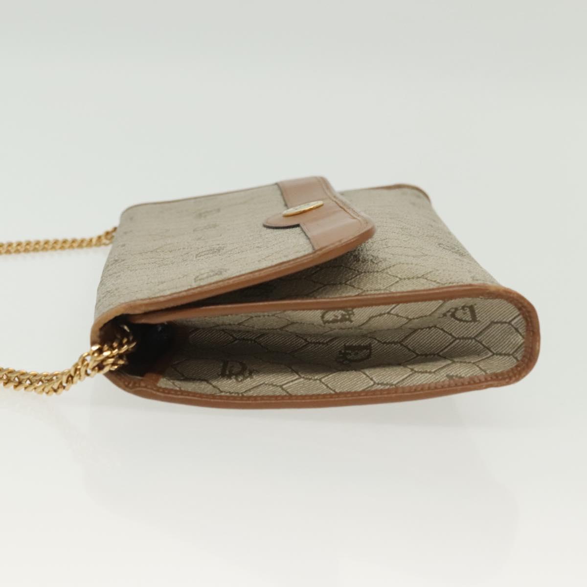 Christian Dior Honeycomb Canvas Chain Shoulder Bag PVC Beige Gold Auth BA4743