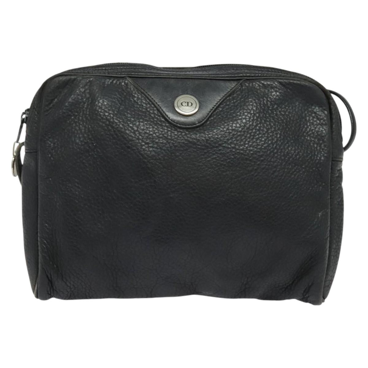 Christian Dior Shoulder Bag Leather Black Silver Auth BA4744