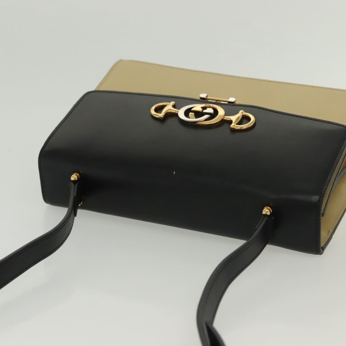 GUCCI Horsebit Zumi Shoulder Bag Leather Beige Gold Silver 576388 Auth BA4748