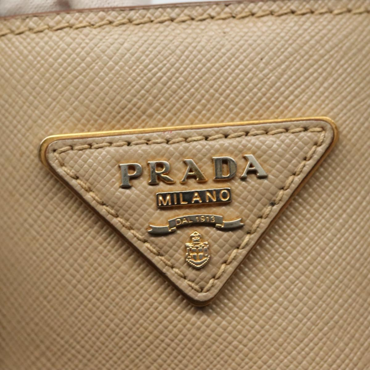 PRADA Hand Bag Safiano Leather 2way Beige Gold Auth BA4750