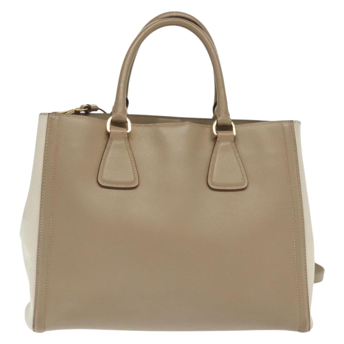 PRADA Hand Bag Safiano Leather 2way Beige Gold Auth BA4750