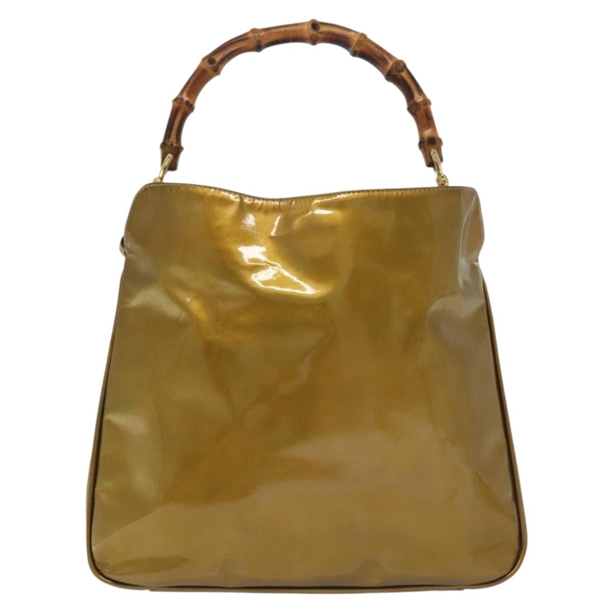 GUCCI Bamboo Hand Bag Patent leather 2way Beige Gold 001 1014 1638 0 Auth BA4761