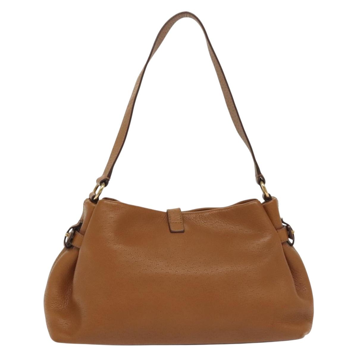 Salvatore Ferragamo Gancini Shoulder Bag Leather Brown Gold Auth BA4764