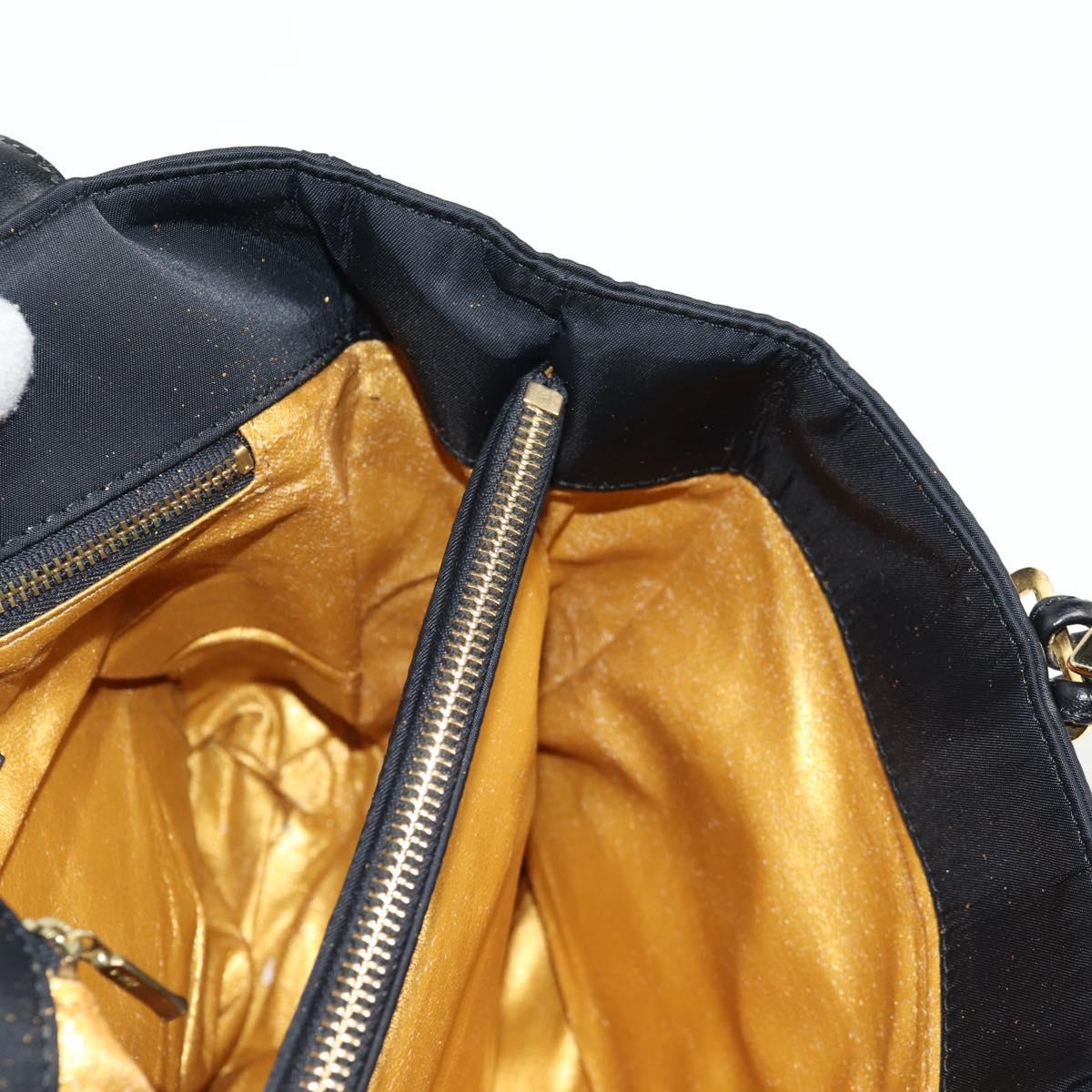 VERSACE Chain Shoulder Bag Nylon Black Gold Auth BA4795