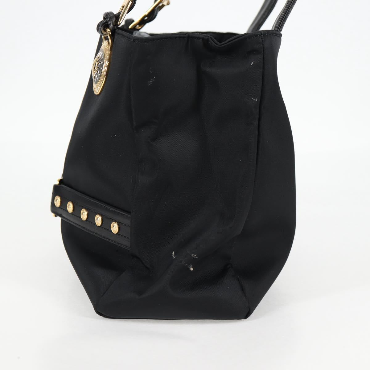 VERSACE Chain Shoulder Bag Nylon Black Gold Auth BA4795
