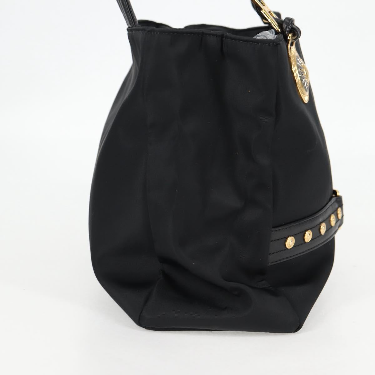 VERSACE Chain Shoulder Bag Nylon Black Gold Auth BA4795