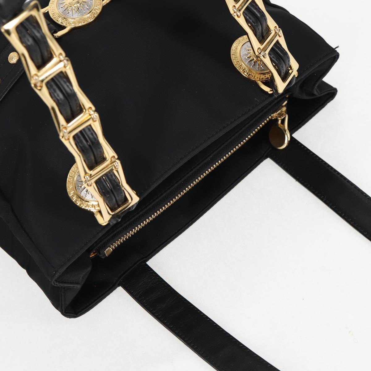 VERSACE Chain Shoulder Bag Nylon Black Gold Auth BA4795
