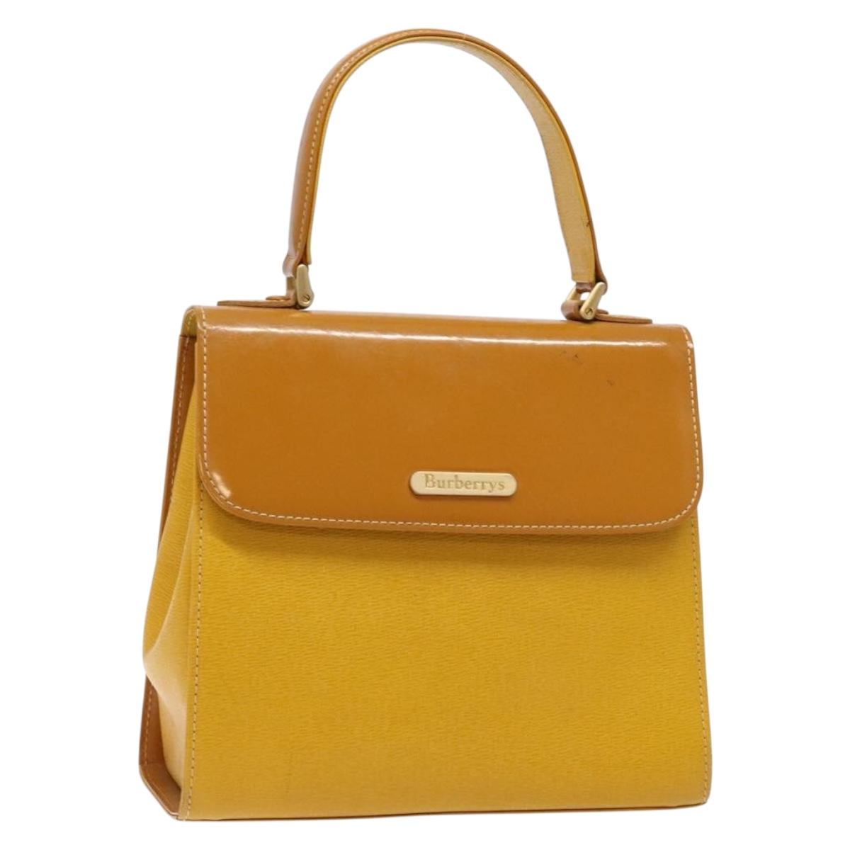 Burberrys Hand Bag Leather Yellow Gold Auth BA4802