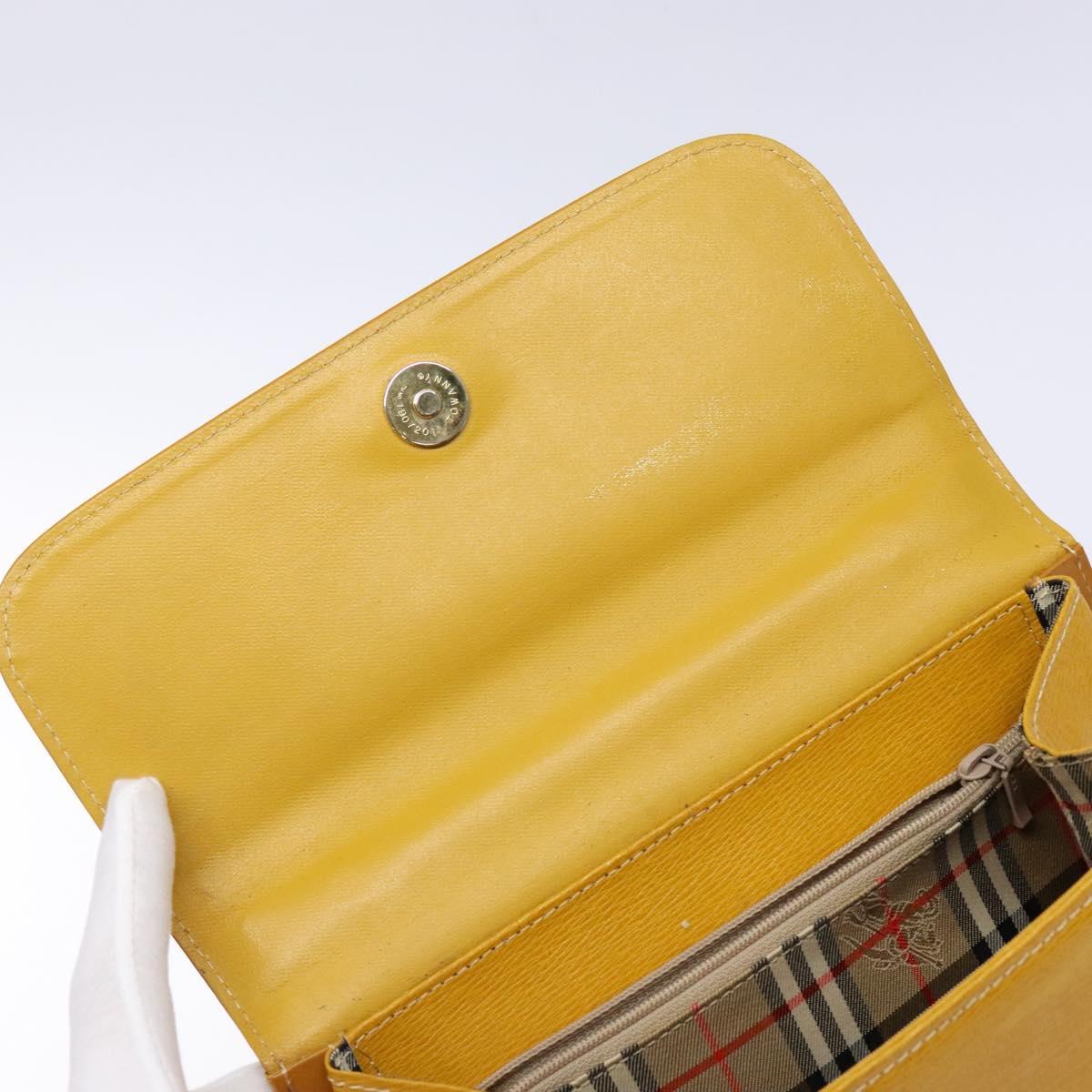 Burberrys Hand Bag Leather Yellow Gold Auth BA4802