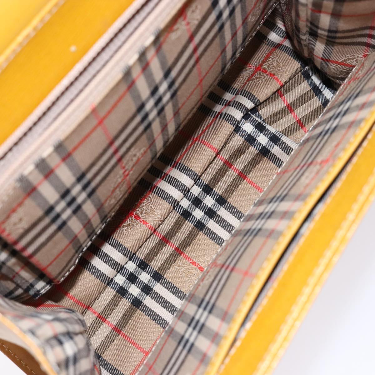 Burberrys Hand Bag Leather Yellow Gold Auth BA4802