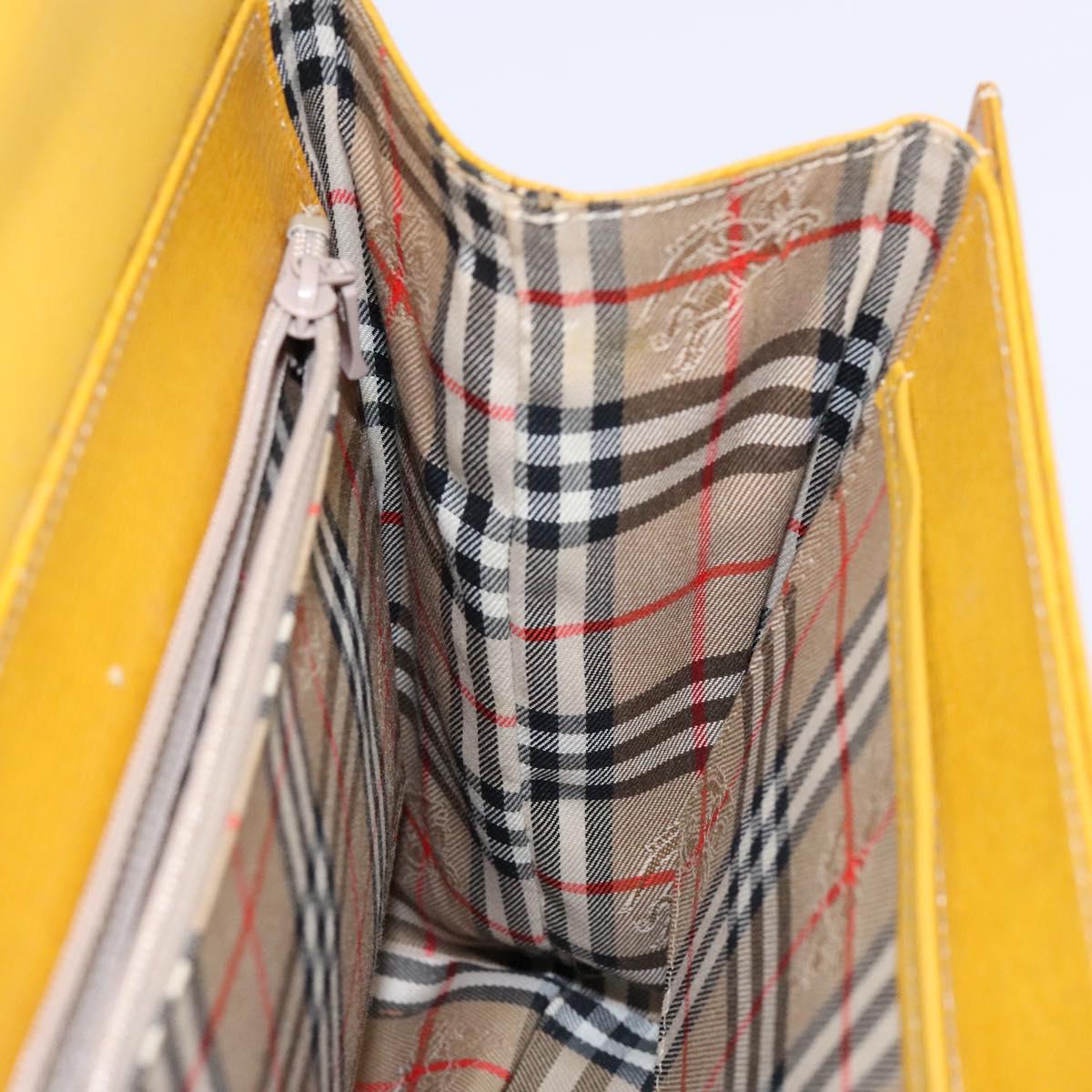 Burberrys Hand Bag Leather Yellow Gold Auth BA4802