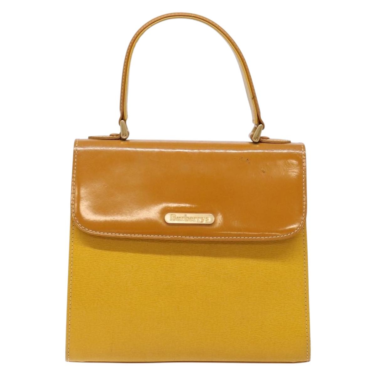 Burberrys Hand Bag Leather Yellow Gold Auth BA4802