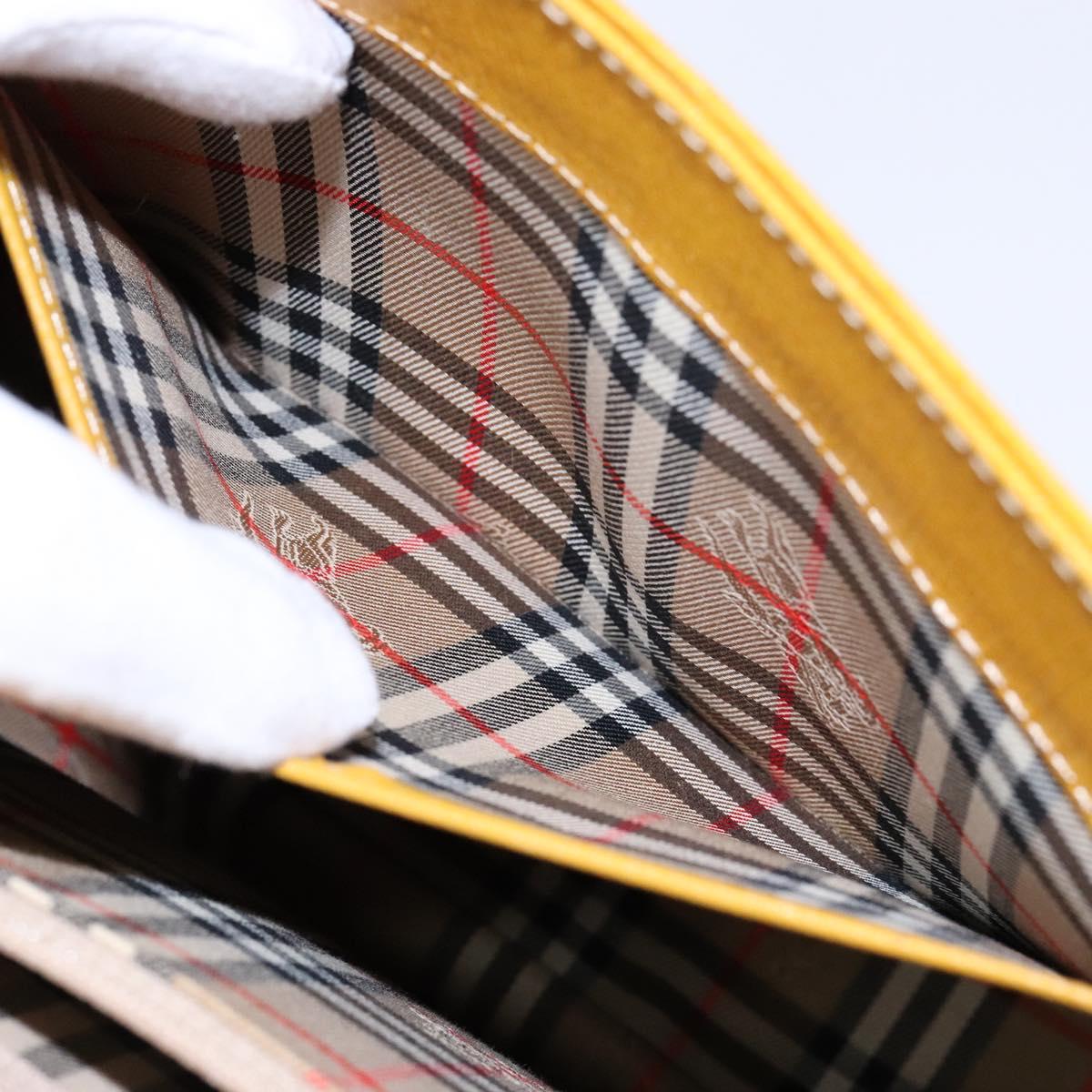 Burberrys Hand Bag Leather Yellow Gold Auth BA4802