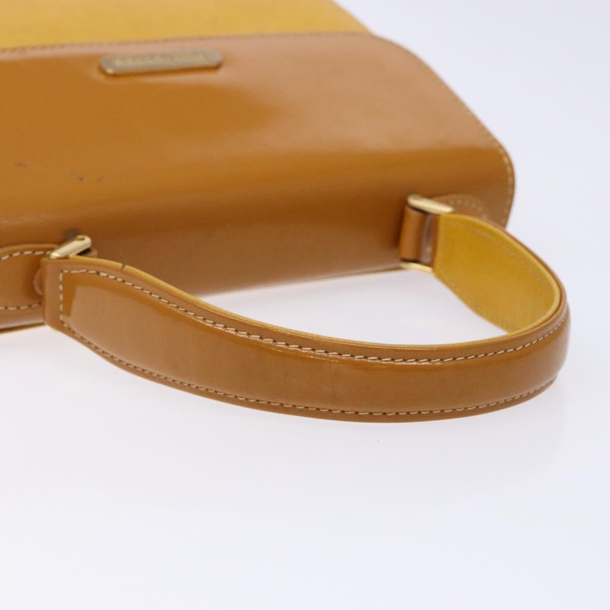 Burberrys Hand Bag Leather Yellow Gold Auth BA4802
