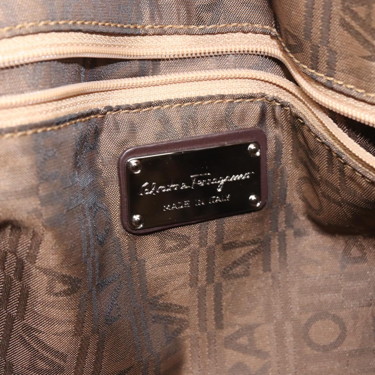 Salvatore Ferragamo Shoulder Bag PVC Leather Dark Brown Silver Auth BA4805
