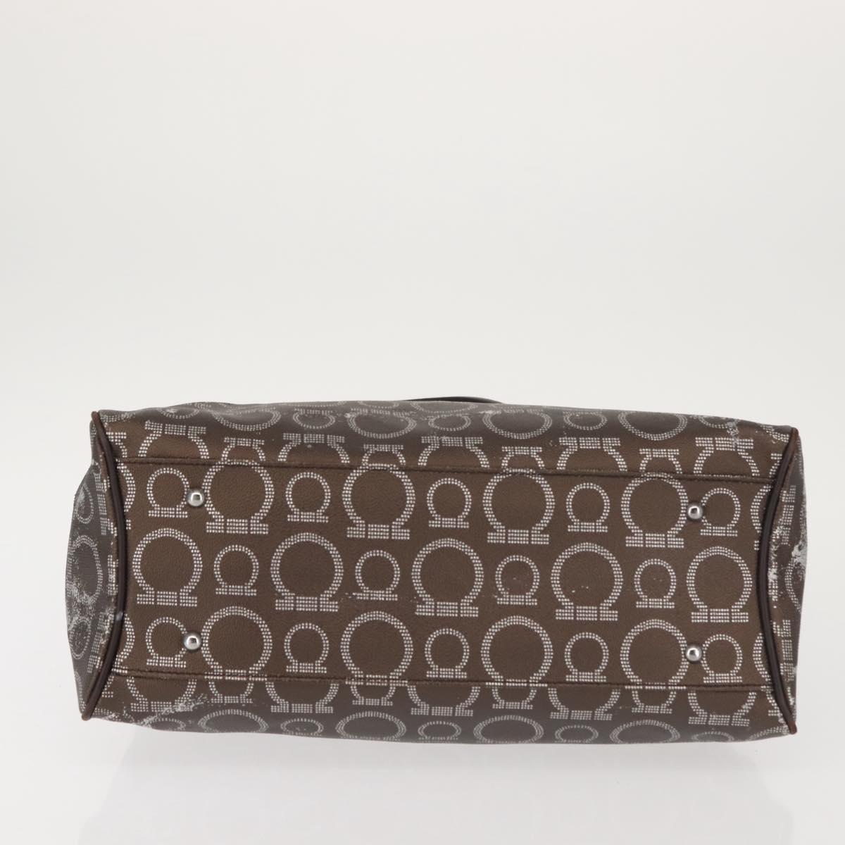 Salvatore Ferragamo Shoulder Bag PVC Leather Dark Brown Silver Auth BA4805