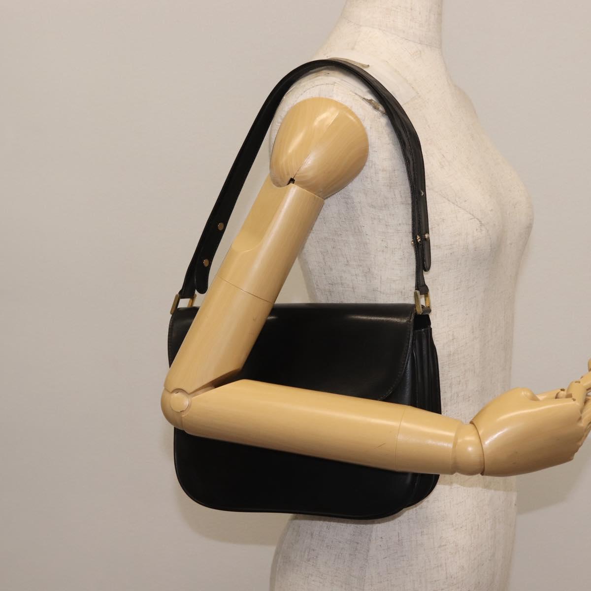 BALLY Shoulder Bag Leather Black Gold Auth BA4806