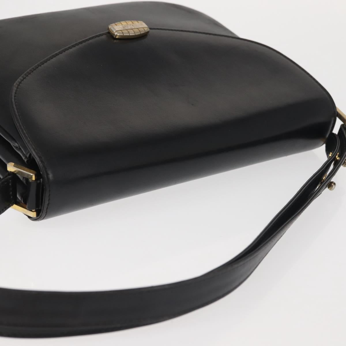BALLY Shoulder Bag Leather Black Gold Auth BA4806
