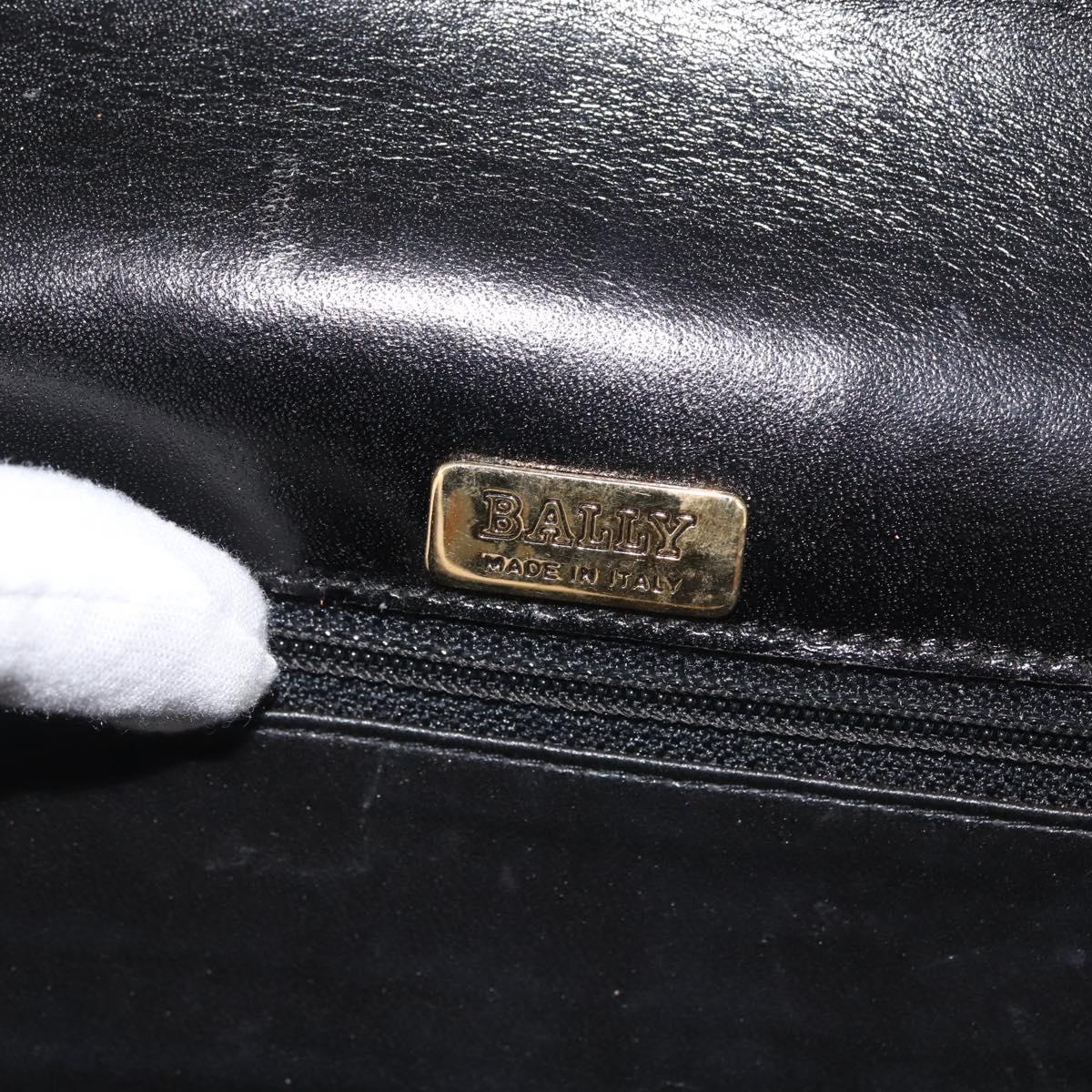BALLY Wallet Chain Shoulder Bag Leather Black Gold Auth BA4808
