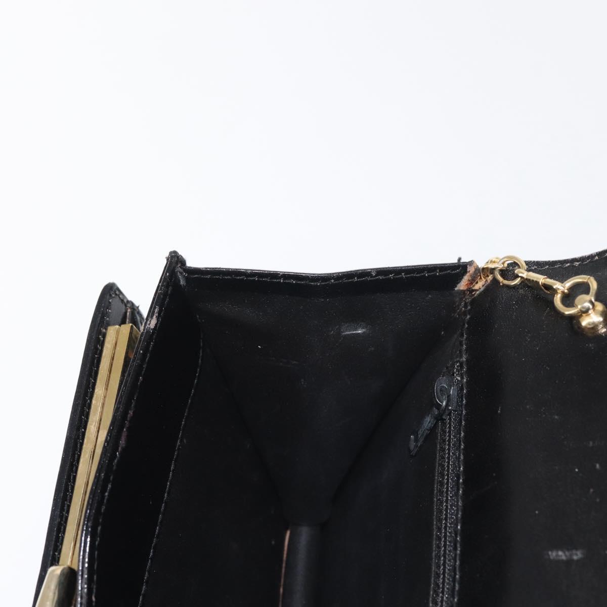 BALLY Wallet Chain Shoulder Bag Leather Black Gold Auth BA4808