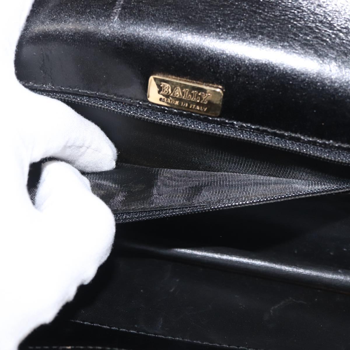 BALLY Wallet Chain Shoulder Bag Leather Black Gold Auth BA4808