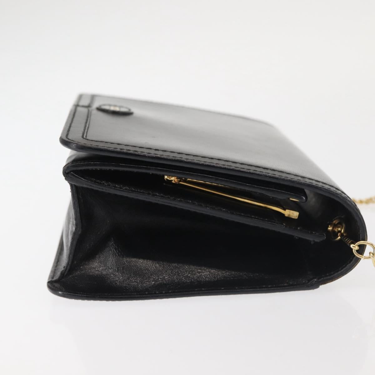 BALLY Wallet Chain Shoulder Bag Leather Black Gold Auth BA4808