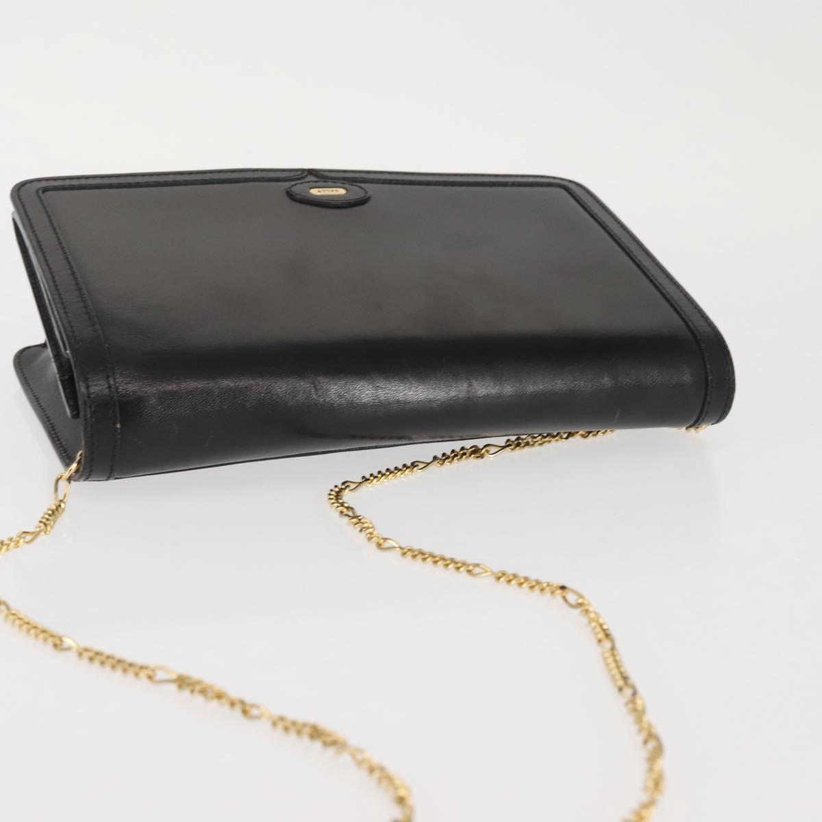 BALLY Wallet Chain Shoulder Bag Leather Black Gold Auth BA4808