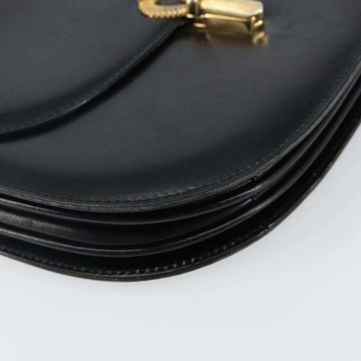 BALLY Shoulder Bag Leather Black Gold Auth BA4809