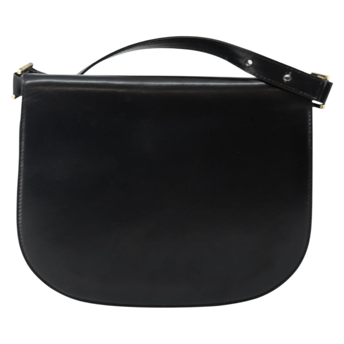BALLY Shoulder Bag Leather Black Gold Auth BA4809
