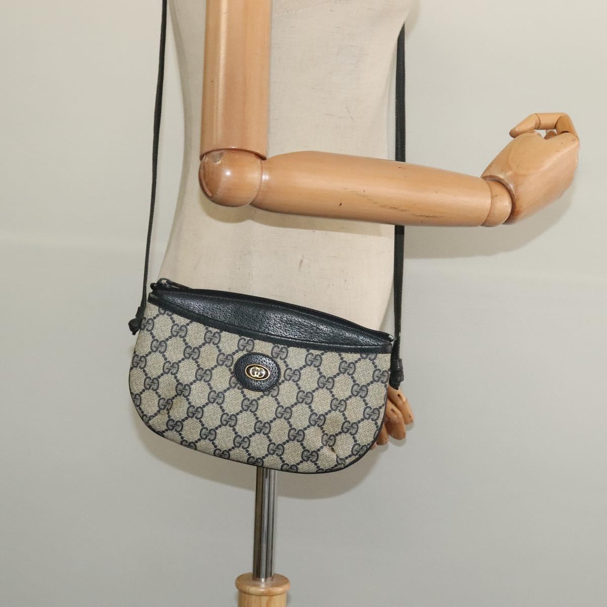 GUCCI GG Supreme Shoulder Bag PVC Navy Gold 904 02 020 Auth BA4823