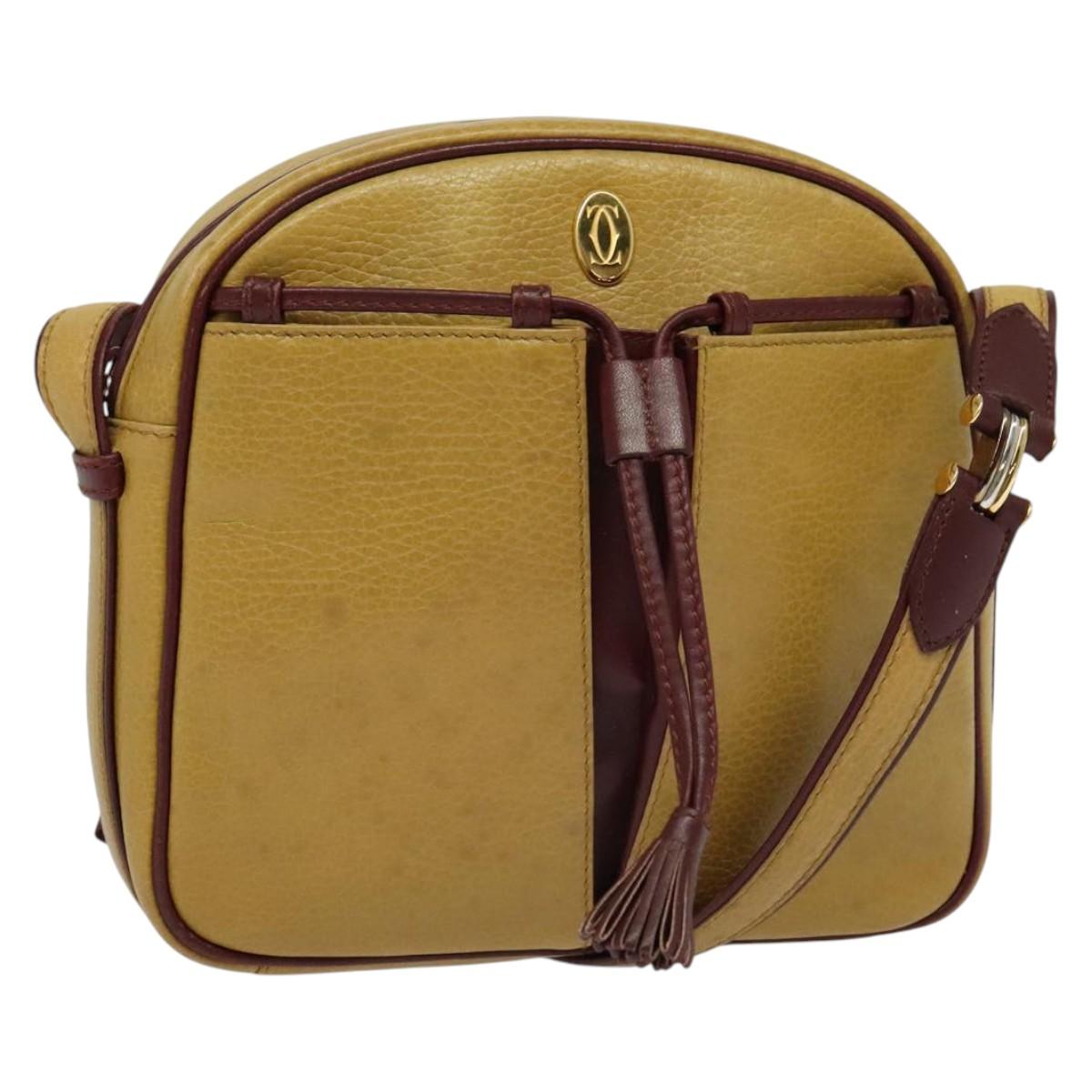 CARTIER Must Line Shoulder Bag Leather Beige Gold Auth BA4825