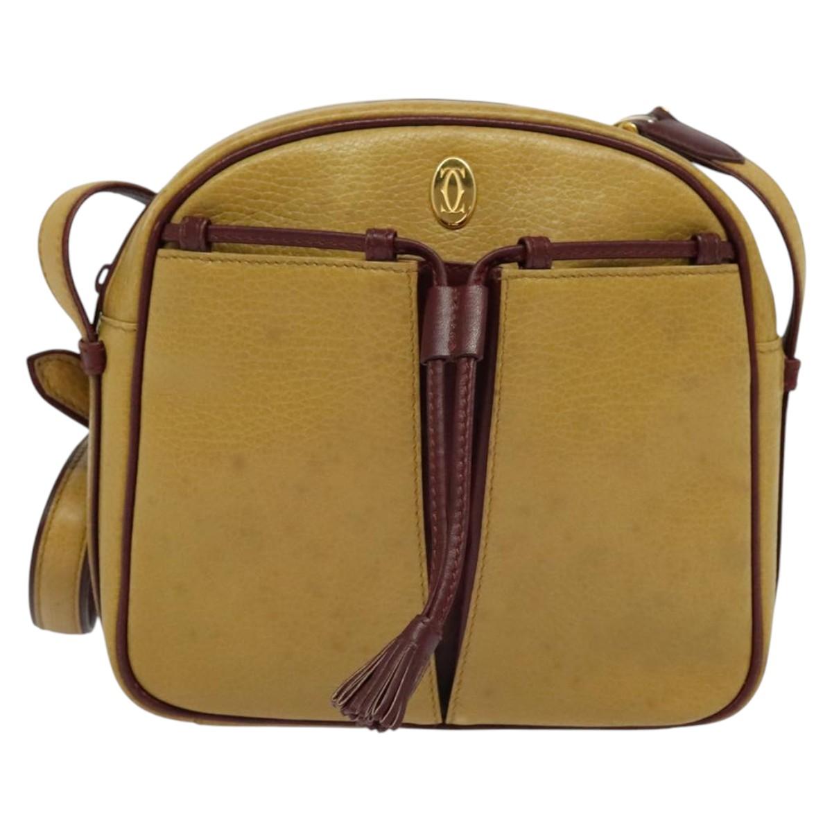 CARTIER Must Line Shoulder Bag Leather Beige Gold Auth BA4825