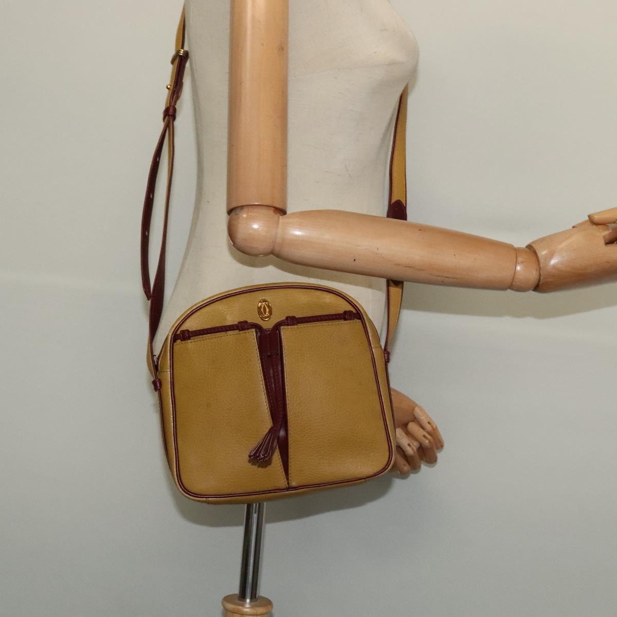 CARTIER Must Line Shoulder Bag Leather Beige Gold Auth BA4825