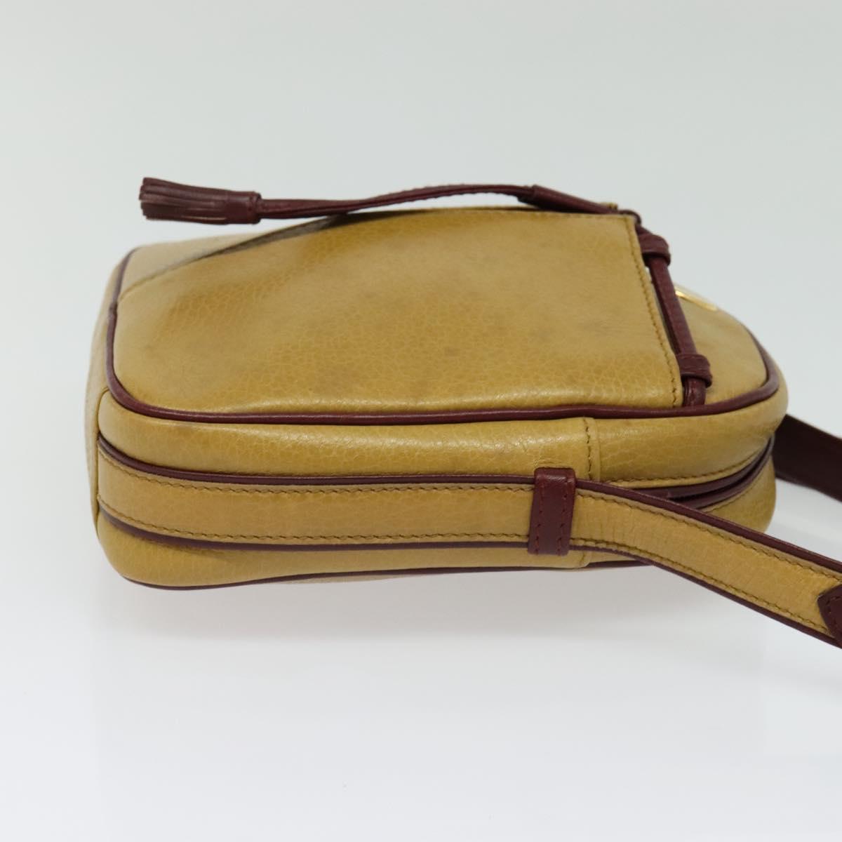 CARTIER Must Line Shoulder Bag Leather Beige Gold Auth BA4825