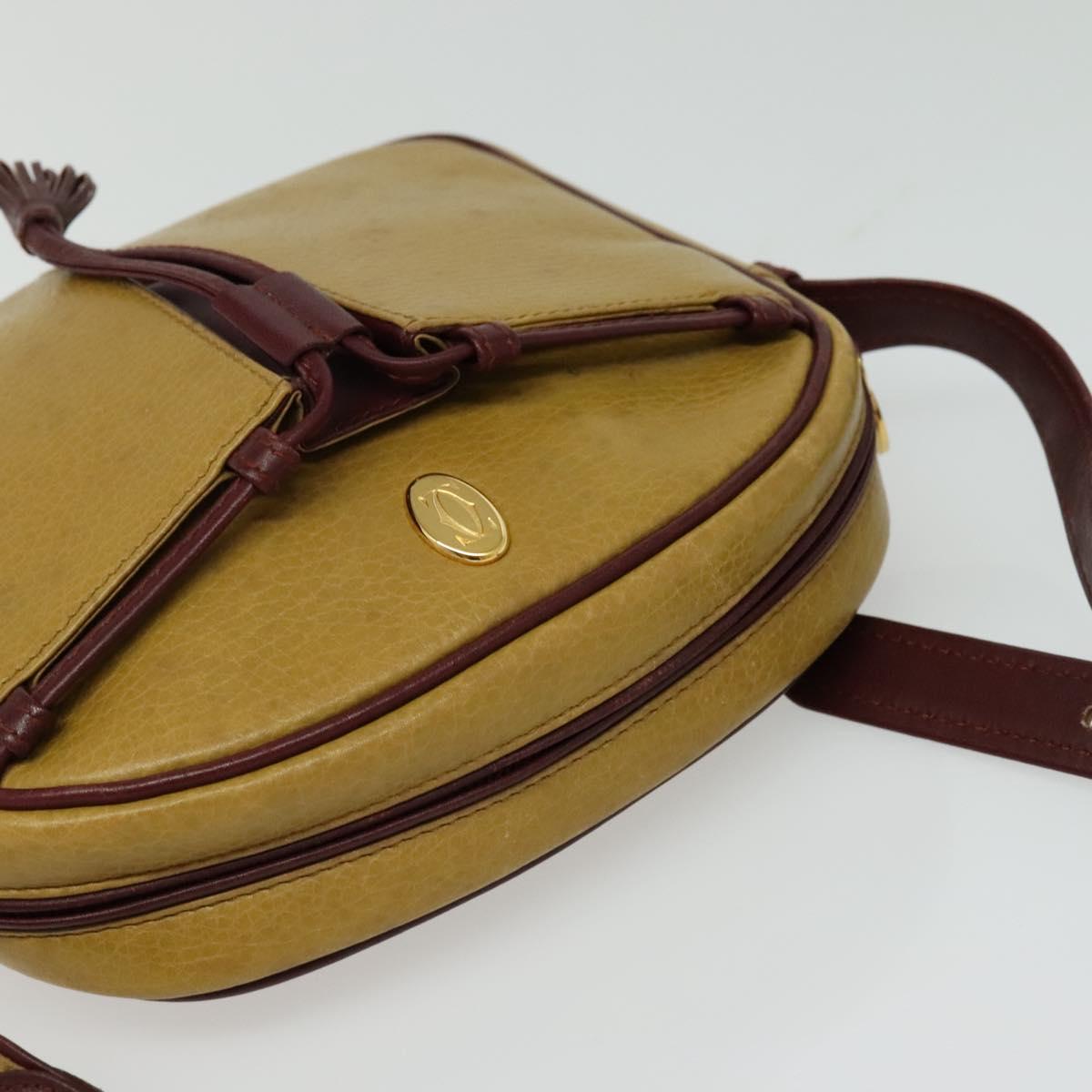 CARTIER Must Line Shoulder Bag Leather Beige Gold Auth BA4825