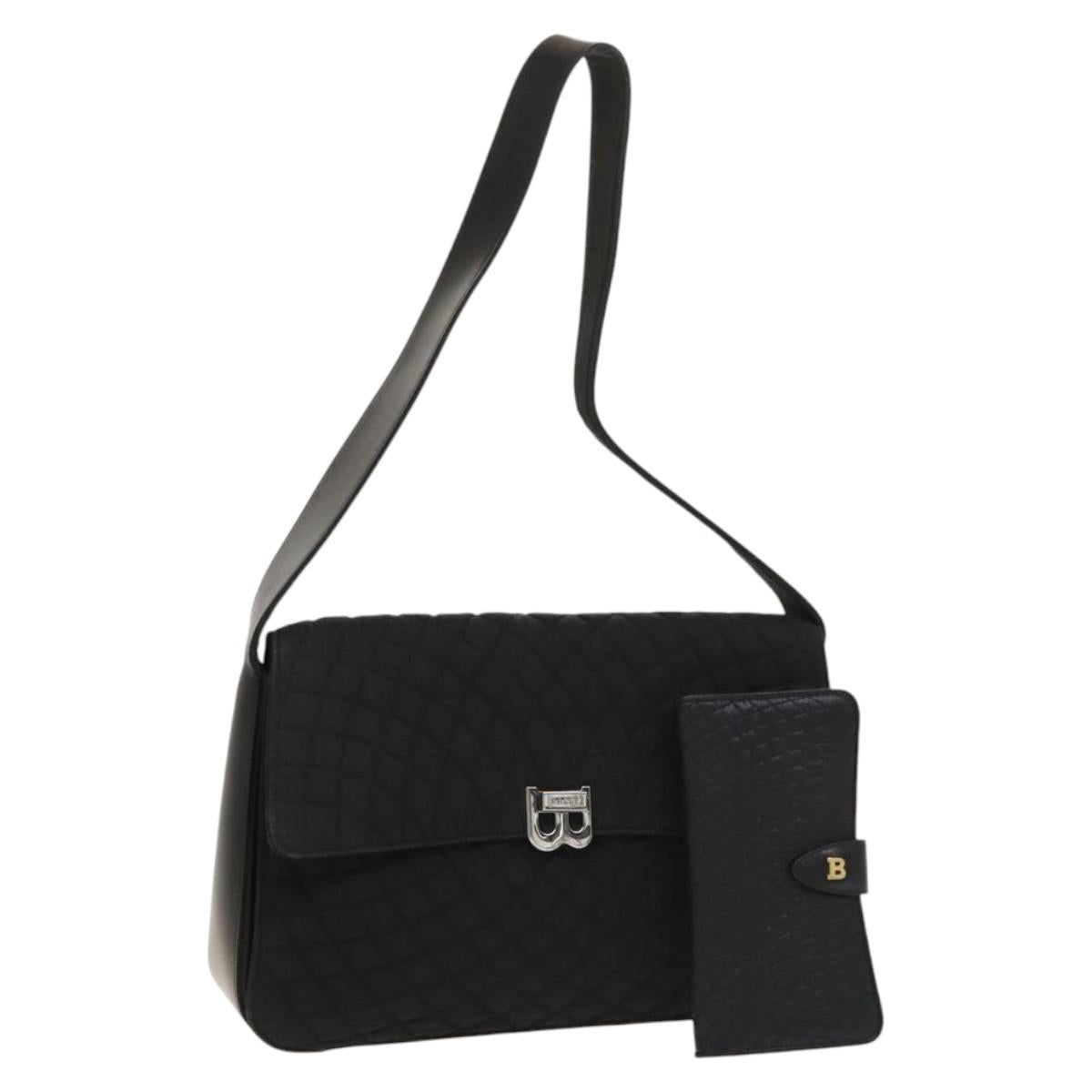 BALLY Quilted Shoulder Bag Leather 2 Set Black Auth BA4826