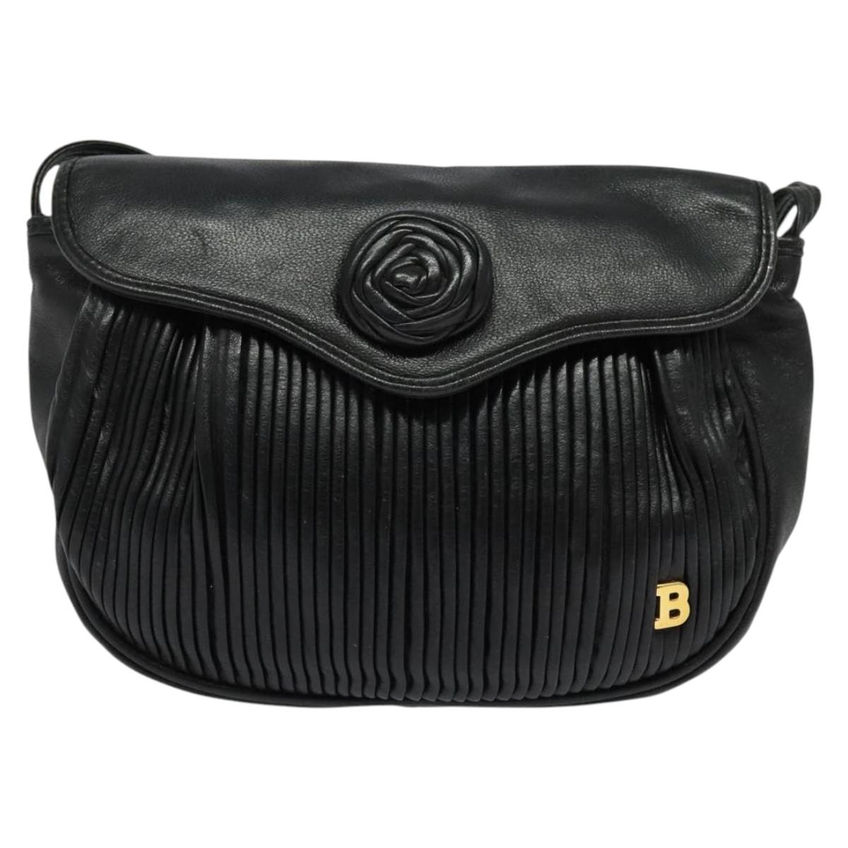 BALLY Shoulder Bag Leather Black Gold Auth BA4829