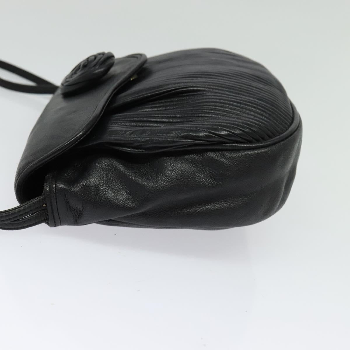 BALLY Shoulder Bag Leather Black Gold Auth BA4829