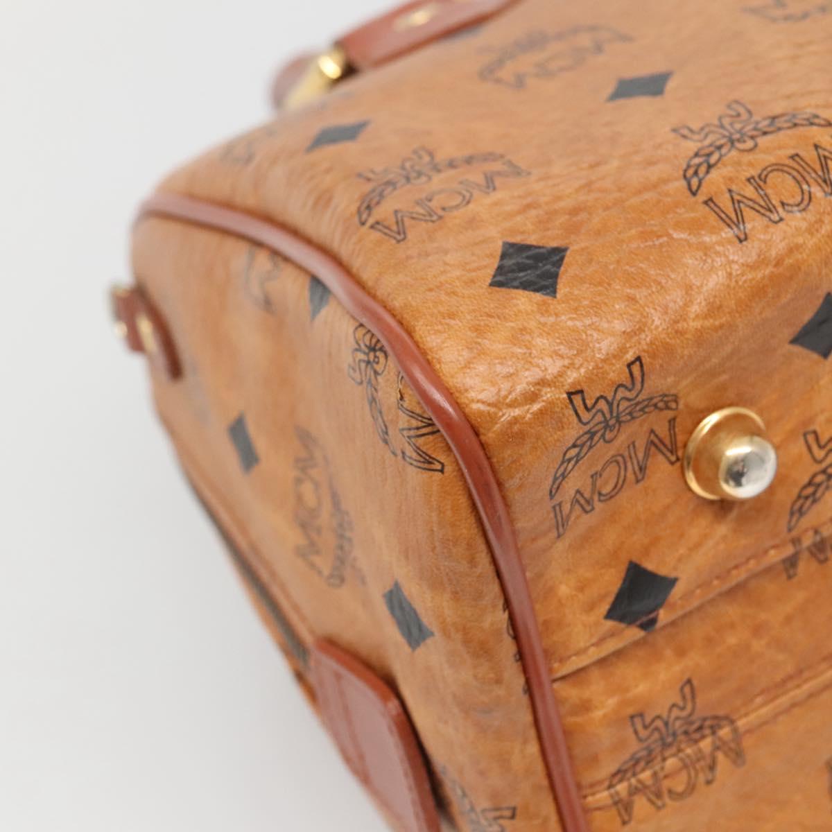 MCM Logogram Vicetos Boston Bag PVC Leather Brown Gold Auth BA4839